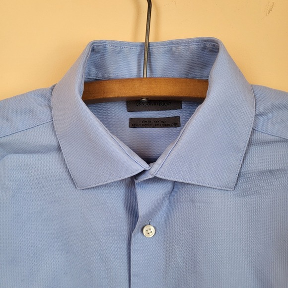 Calvin Klein light blue Dress Shirt ‎ | No Iron | 100% Cotton | Men M | Slim Fit - Picture 3 of 11